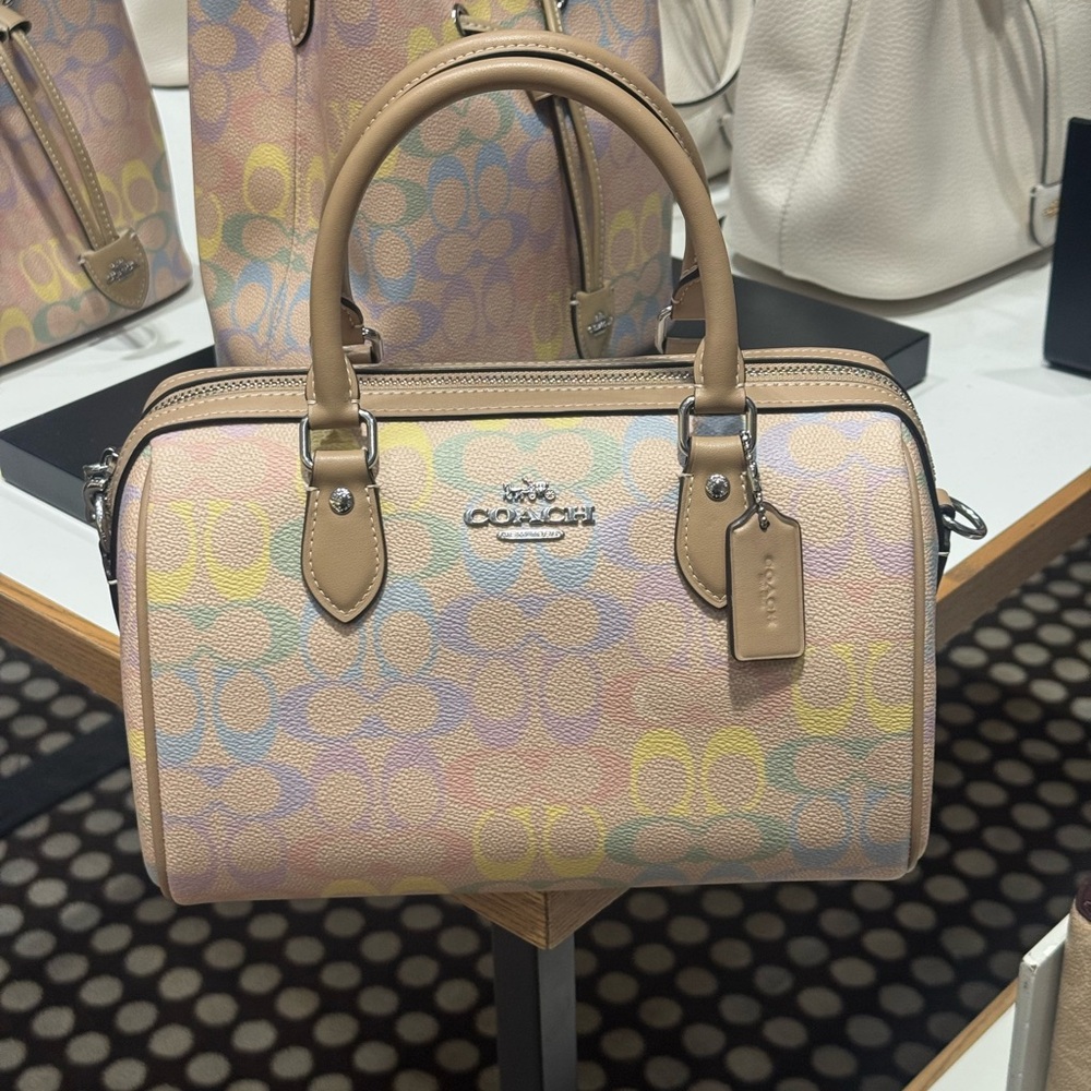 Coach Rowan Satchel Bag In Rainbow Signature Canvas CDA90 Sand Multi - Picture 2 of 11